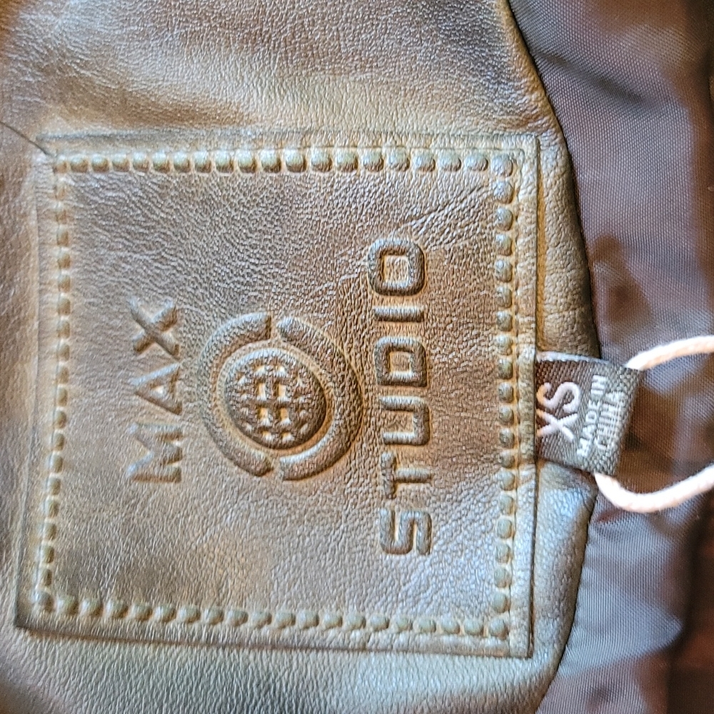 MAXSTUDIO Washed Olive Faux Leather Moto Jacket Size XS - Picture 9 of 14